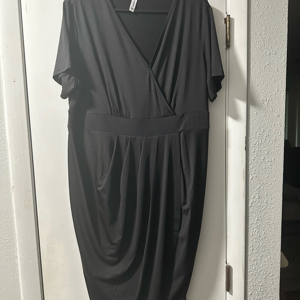 Amazon Black Ruched Wrap Dress V-Neck Short Sleeve